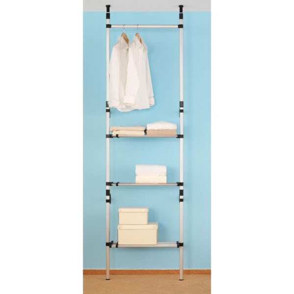 vidaXL Telescopic Wardrobe System with Rods and Shelf Aluminum - Image 5