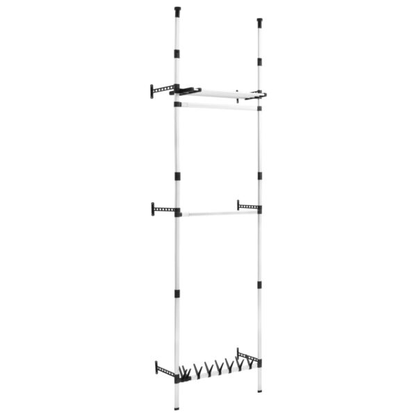 vidaXL Telescopic Wardrobe System with Rods and Shelf Aluminum - Image 2