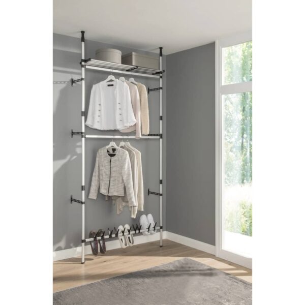 vidaXL Telescopic Wardrobe System with Rods and Shelf Aluminum - Image 4