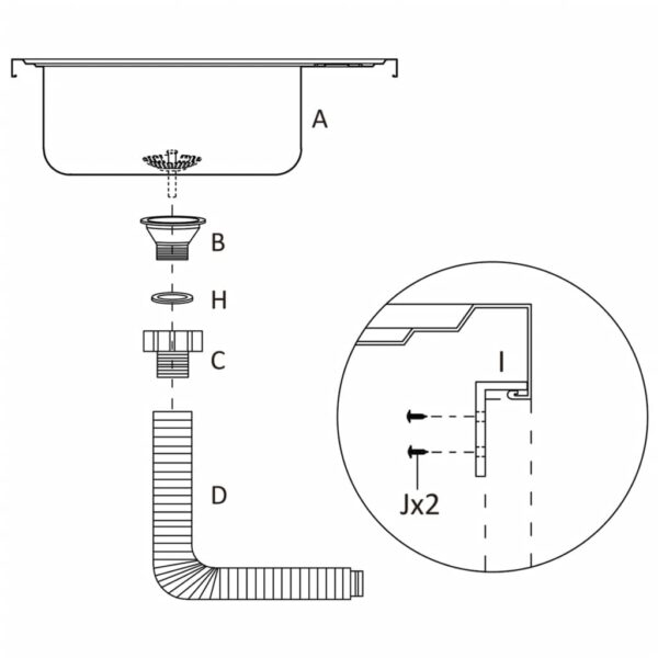 vidaXL Kitchen Sink with Drainer Set Silver 19.7"x23.6"x6.1" Stainless Steel - Image 9