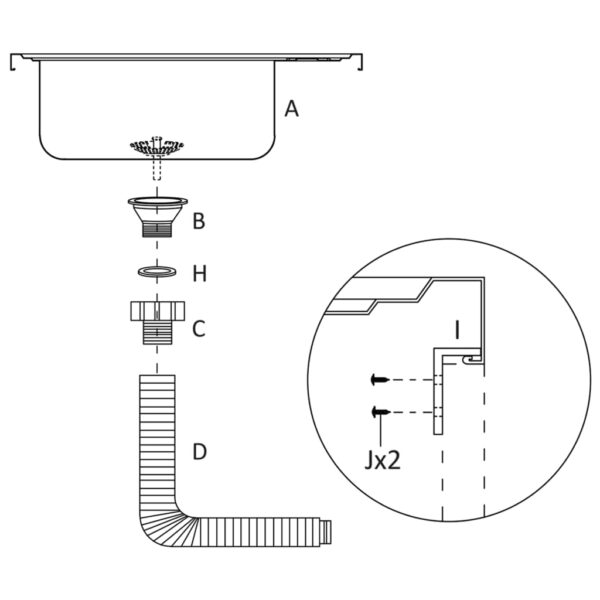 vidaXL Kitchen Sink with Drainer Set Silver 23.6"x23.6"x6.1" Stainless Steel - Image 9