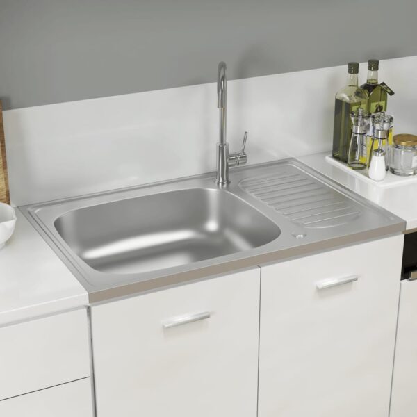 vidaXL Kitchen Sink with Drainer Set Silver 31.5"x19.7"x6.1" Stainless Steel - Image 3