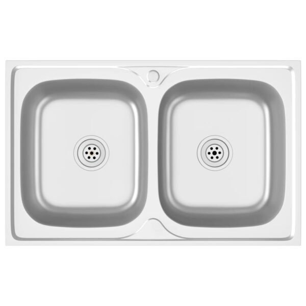 vidaXL Kitchen Sink with Double Basins Silver 31.5"x19.7"x6.1" Stainless Steel - Image 2