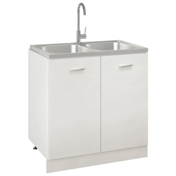 vidaXL Kitchen Sink with Double Basins Silver 31.5"x19.7"x6.1" Stainless Steel - Image 3