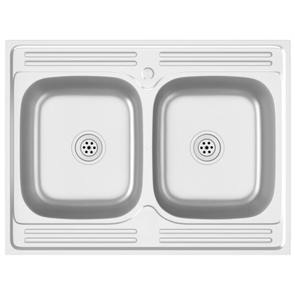 vidaXL Kitchen Sink with Double Basins Silver 31.5"x23.6"x6.1" Stainless Steel - Image 2