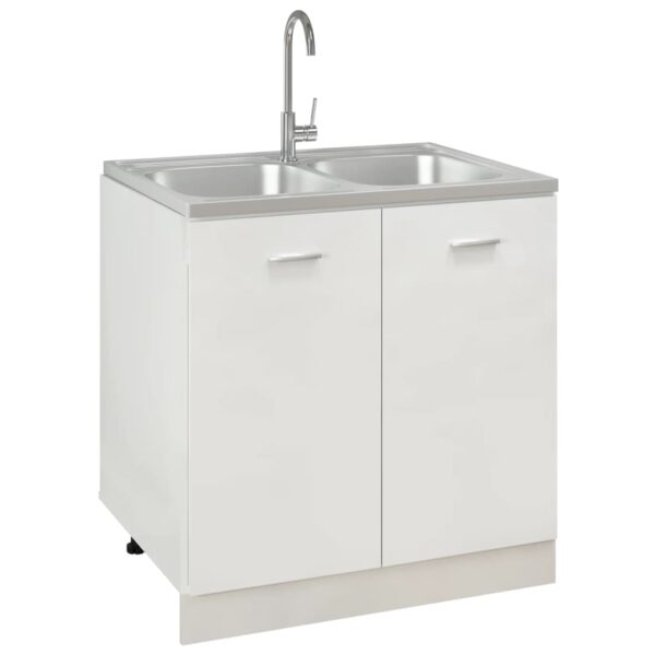 vidaXL Kitchen Sink with Double Basins Silver 31.5"x23.6"x6.1" Stainless Steel - Image 3