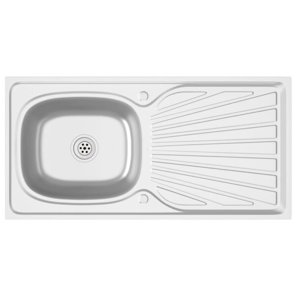 vidaXL Kitchen Sink with Drainer Set Silver 39.4"x19.7"x6.1" Stainless Steel - Image 2