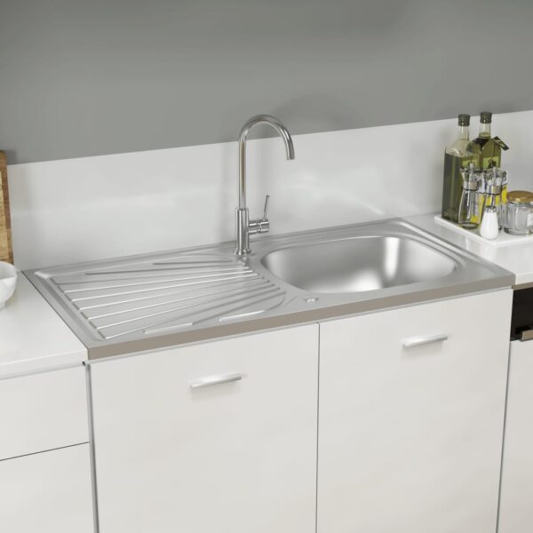 vidaXL Kitchen Sink with Drainer Set Silver 39.4"x19.7"x6.1" Stainless Steel - Image 3