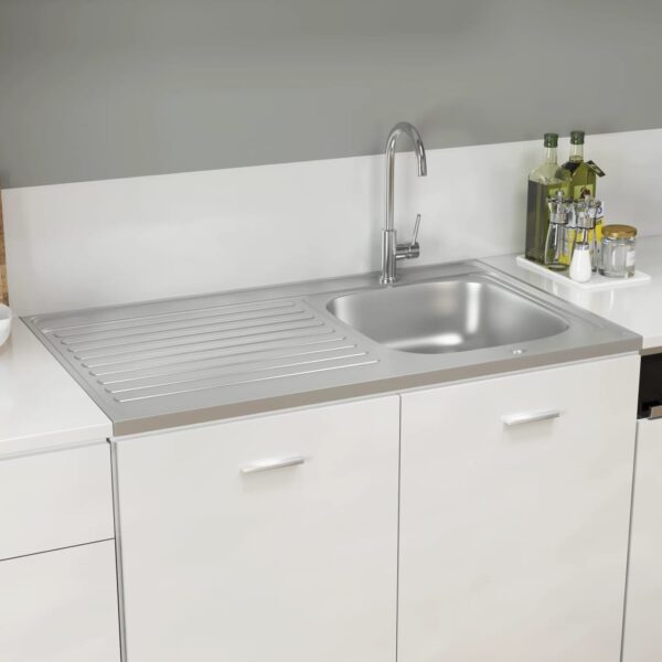 vidaXL Kitchen Sink with Drainer Set Silver 39.4"x23.6"x6.1" Stainless Steel - Image 3