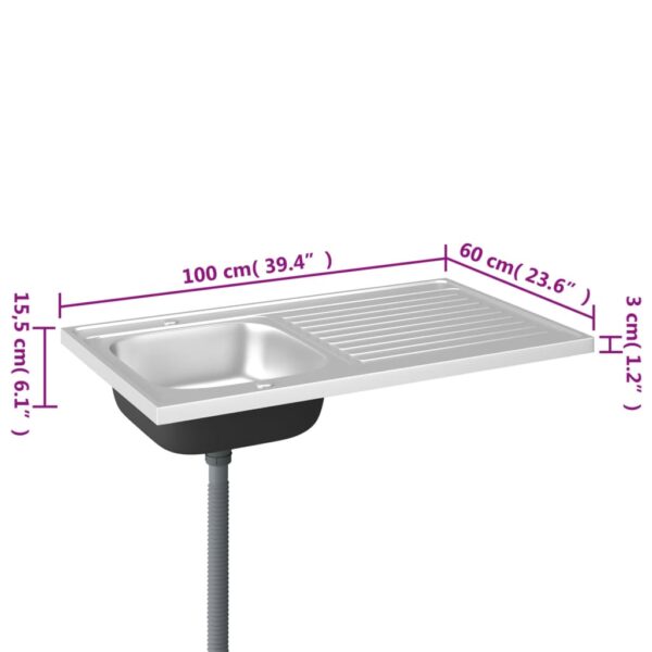 vidaXL Kitchen Sink with Drainer Set Silver 39.4"x23.6"x6.1" Stainless Steel - Image 10