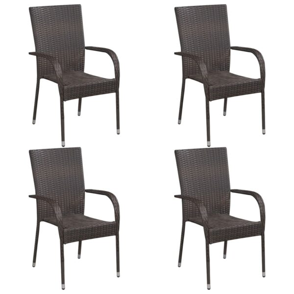 vidaXL Stackable Patio Chairs 4 pcs Poly Rattan Brown