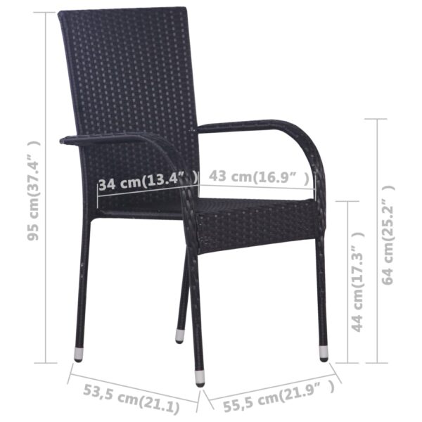 vidaXL Stackable Patio Chairs 6 pcs Poly Rattan Black - Image 5