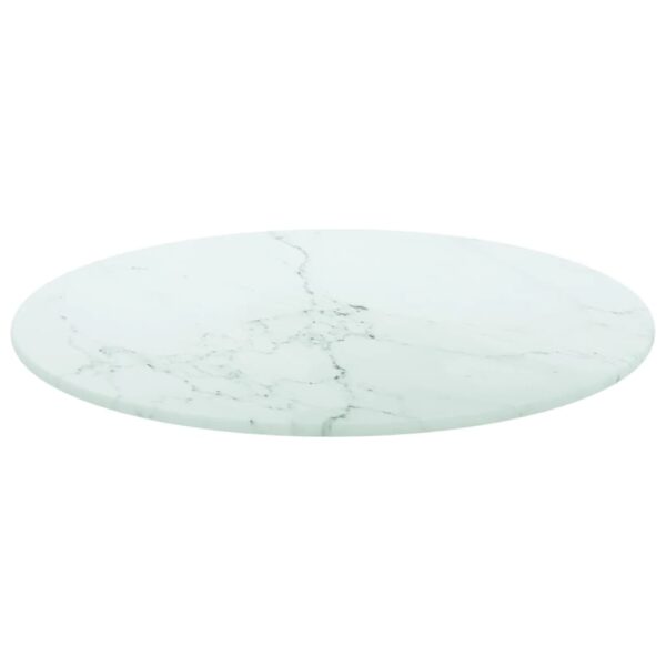 vidaXL Table Top White Ã˜ 15.7"x0.3" Tempered Glass with Marble Design - Image 2