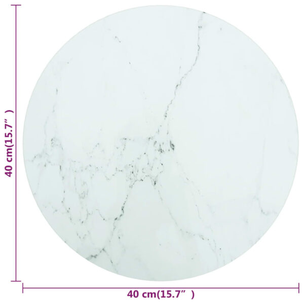 vidaXL Table Top White Ã˜ 15.7"x0.3" Tempered Glass with Marble Design - Image 4