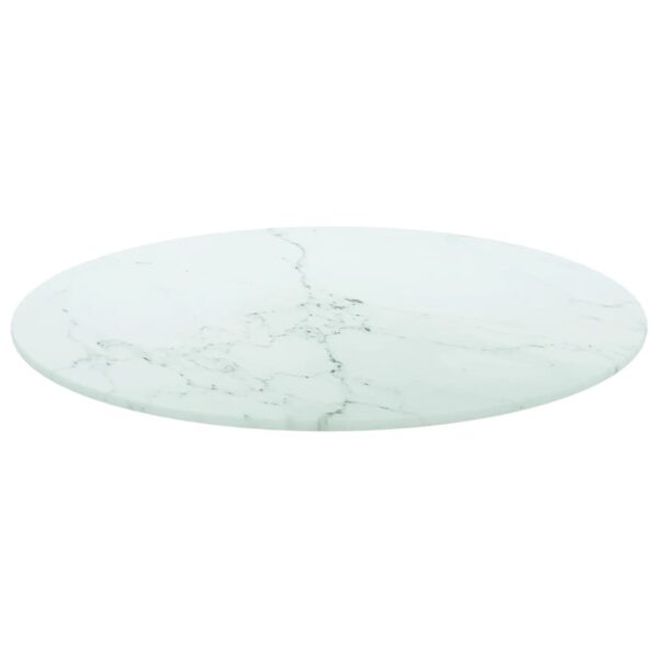 vidaXL Table Top White Ã˜ 11.8"x0.3" Tempered Glass with Marble Design - Image 2