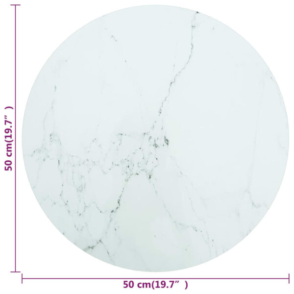 vidaXL Table Top White Ã˜ 11.8"x0.3" Tempered Glass with Marble Design - Image 4