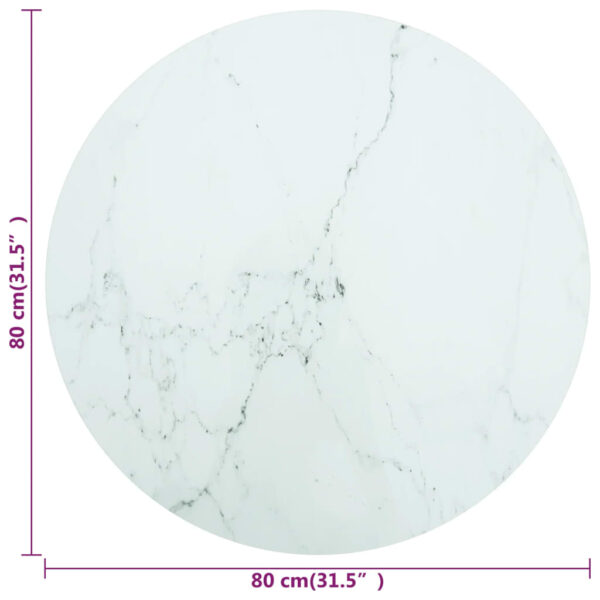 vidaXL Table Top White Ã˜ 31.5"x0.4" Tempered Glass with Marble Design - Image 4