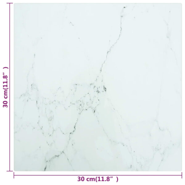 vidaXL Table Top White 11.8"x11.8" 0.2" Tempered Glass with Marble Design - Image 5