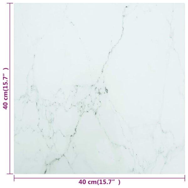 vidaXL Table Top White 15.7"x15.7" 0.2" Tempered Glass with Marble Design - Image 5