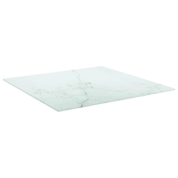 vidaXL Table Top White 23.6"x23.6" 0.2" Tempered Glass with Marble Design - Image 2