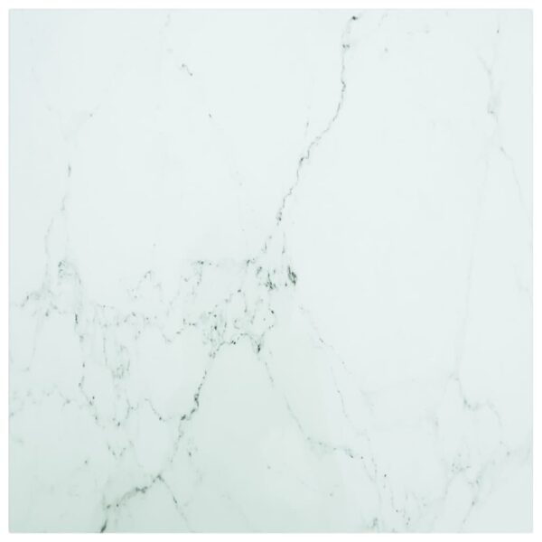 vidaXL Table Top White 27.6"x27.6" 0.2" Tempered Glass with Marble Design