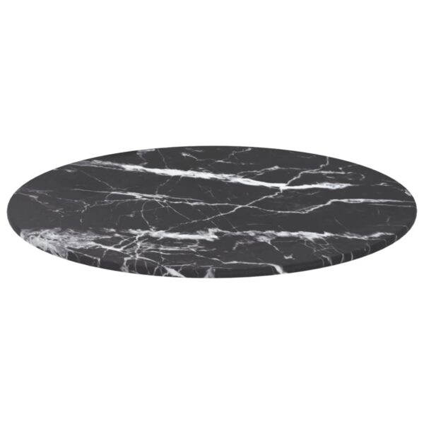 vidaXL Table Top Black Ã˜ 15.7"x0.3" Tempered Glass with Marble Design - Image 2