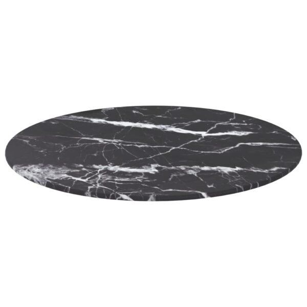 vidaXL Table Top Black Ã˜ 11.8"x0.3" Tempered Glass with Marble Design - Image 2