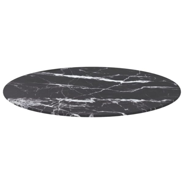 vidaXL Table Top Black Ã˜ 27.6"x0.3" Tempered Glass with Marble Design - Image 2