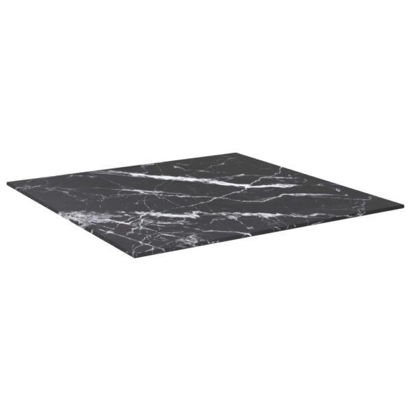 vidaXL Table Top Black 23.6"x23.6" 0.2" Tempered Glass with Marble Design - Image 2