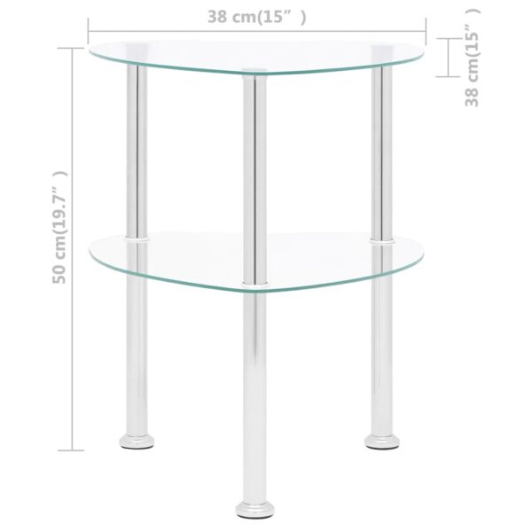 vidaXL 2-Tier Side Table Transparent 15"x15"x19.7" Tempered Glass - Image 8