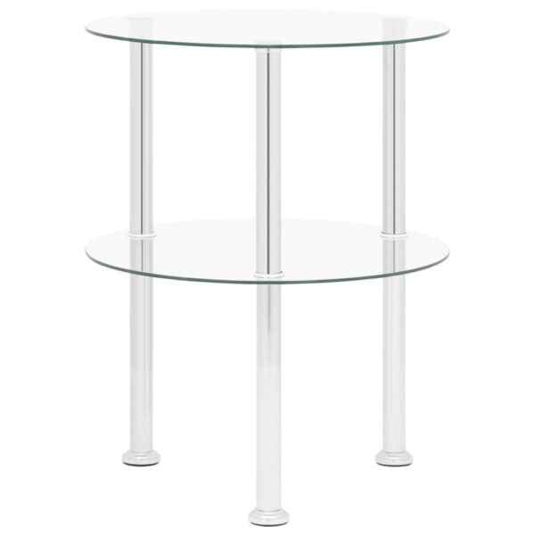 vidaXL 2-Tier Side Table Transparent 15" Tempered Glass - Image 2