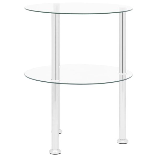 vidaXL 2-Tier Side Table Transparent 15" Tempered Glass - Image 3