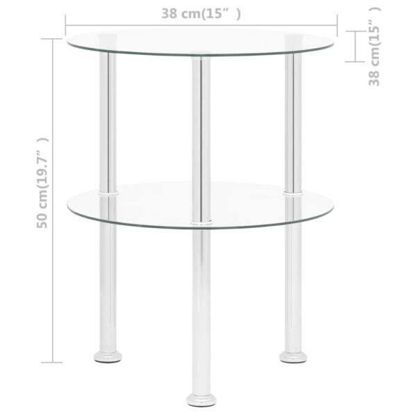 vidaXL 2-Tier Side Table Transparent 15" Tempered Glass - Image 8