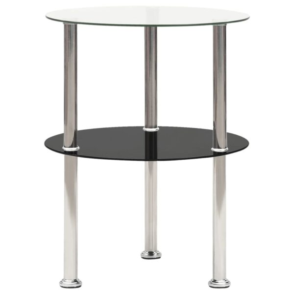 vidaXL 2-Tier Side Table Transparent & Black 15" Tempered Glass