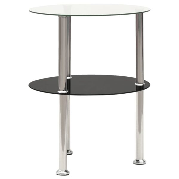 vidaXL 2-Tier Side Table Transparent & Black 15" Tempered Glass - Image 2