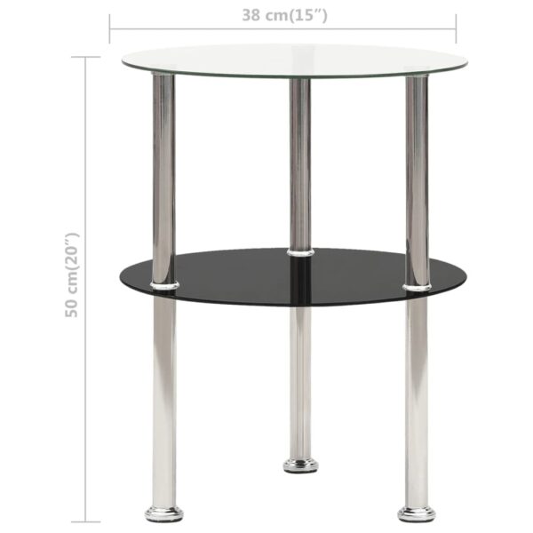 vidaXL 2-Tier Side Table Transparent & Black 15" Tempered Glass - Image 5