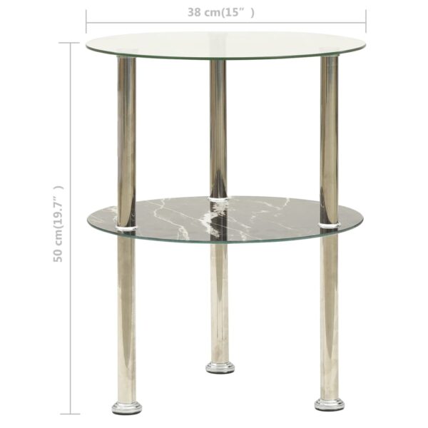 vidaXL 2-Tier Side Table Transparent & Black 15" Tempered Glass - Image 5