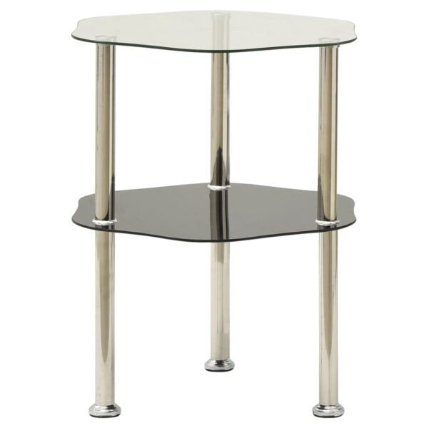 vidaXL 2-Tier Side Table Transparent & Black 15"x15"x19.7" Tempered Glass