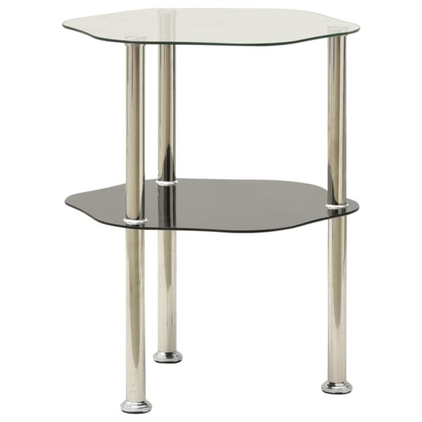 vidaXL 2-Tier Side Table Transparent & Black 15"x15"x19.7" Tempered Glass - Image 2