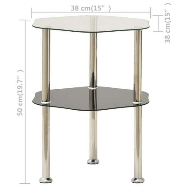 vidaXL 2-Tier Side Table Transparent & Black 15"x15"x19.7" Tempered Glass - Image 4