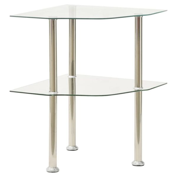 vidaXL 2-Tier Side Table Transparent 15"x15"x19.7" Tempered Glass - Image 2