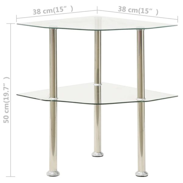 vidaXL 2-Tier Side Table Transparent 15"x15"x19.7" Tempered Glass - Image 5