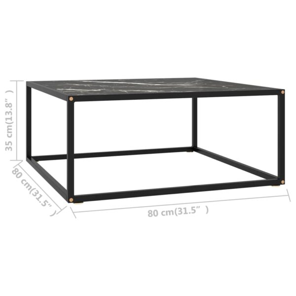 vidaXL Coffee Table Black with Black Marble Glass 31.5"x31.5"x13.8" - Image 5