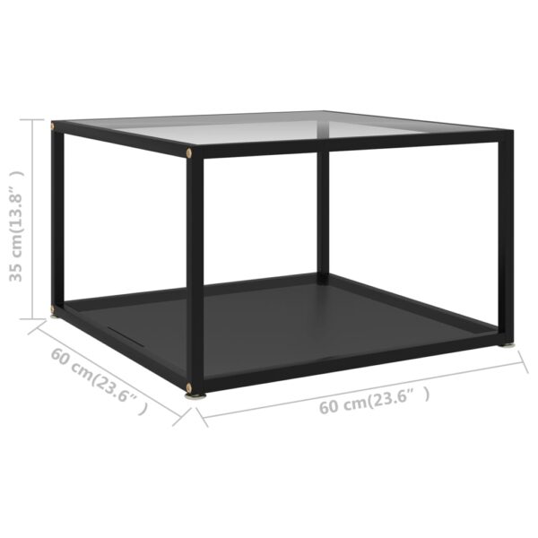 vidaXL Coffee Table Transparent and Black 23.6"x23.6"x13.8" Tempered Glass - Image 5