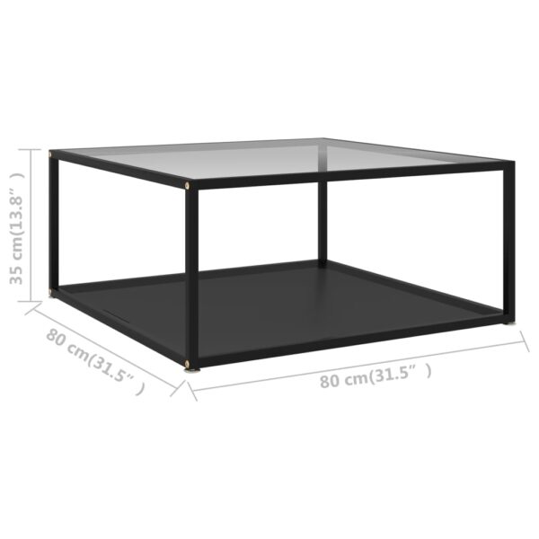 vidaXL Coffee Table Transparent and Black 31.5"x31.5"x13.8" Tempered Glass - Image 5