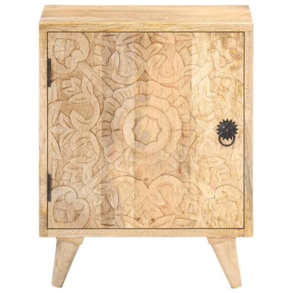 vidaXL Carved Bedside Cabinet 15.7"x11.8"x19.7" Solid Mango Wood - Image 3