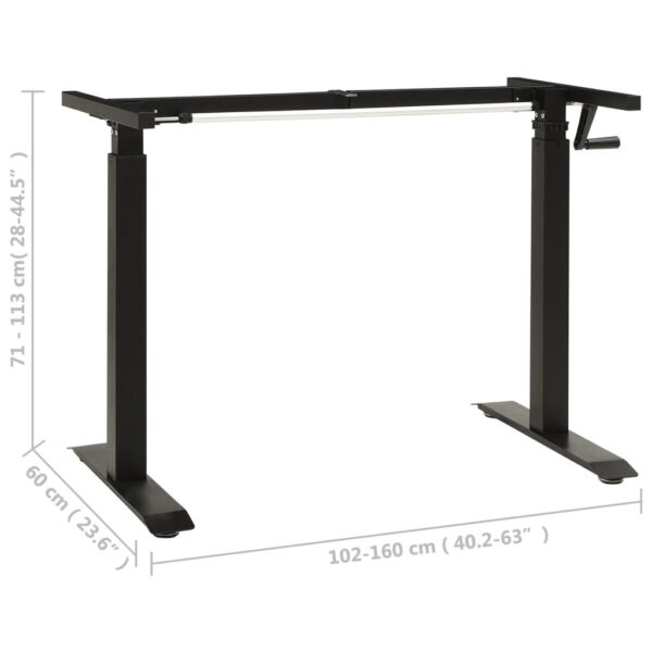 vidaXL Manual Height Adjustable Standing Desk Frame Hand Crank Black - Image 8