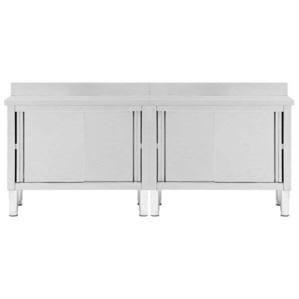 vidaXL Work Tables with Sliding Doors 2pcs 94.5"x19.7"x(37.4"-38.2") Stainless Steel - Image 4