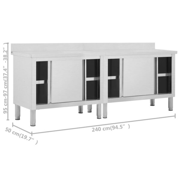 vidaXL Work Tables with Sliding Doors 2pcs 94.5"x19.7"x(37.4"-38.2") Stainless Steel - Image 8