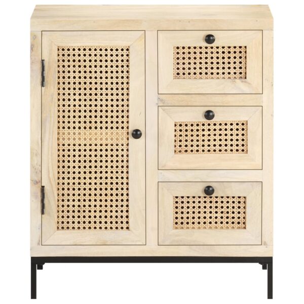 vidaXL Sideboard 23.6"x13.8"x27.6" Solid Mango Wood and Natural Cane - Image 2